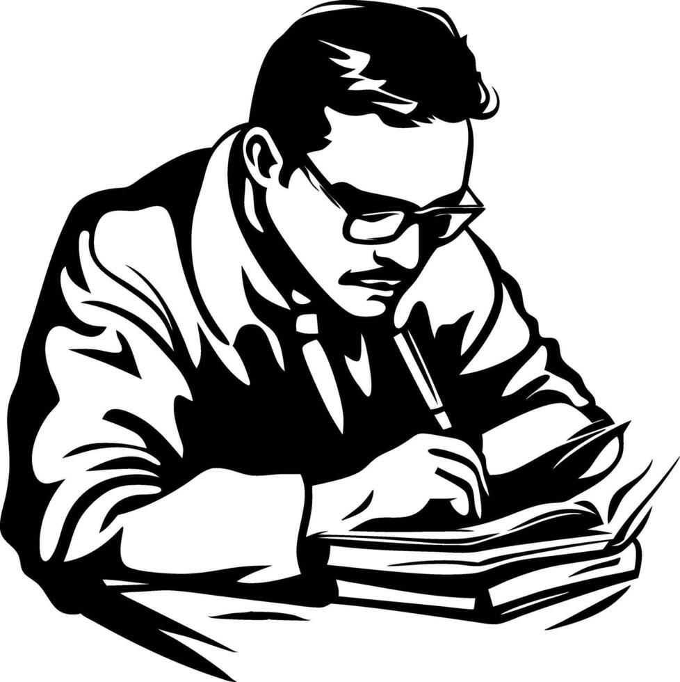 Retro Man Writing with Glasses Art Illustration for Vintage Design Projects vector