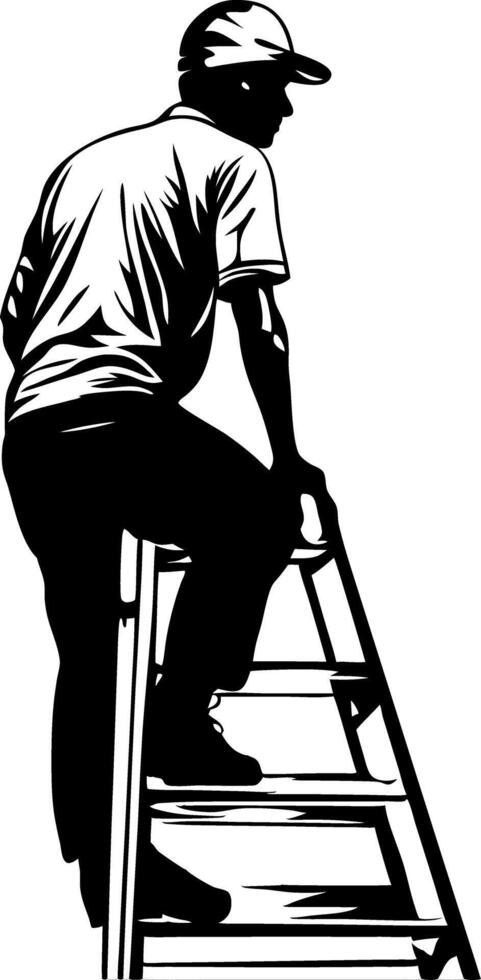 Silhouette of Man Climbing Ladder in Safety Gear Illustration vector