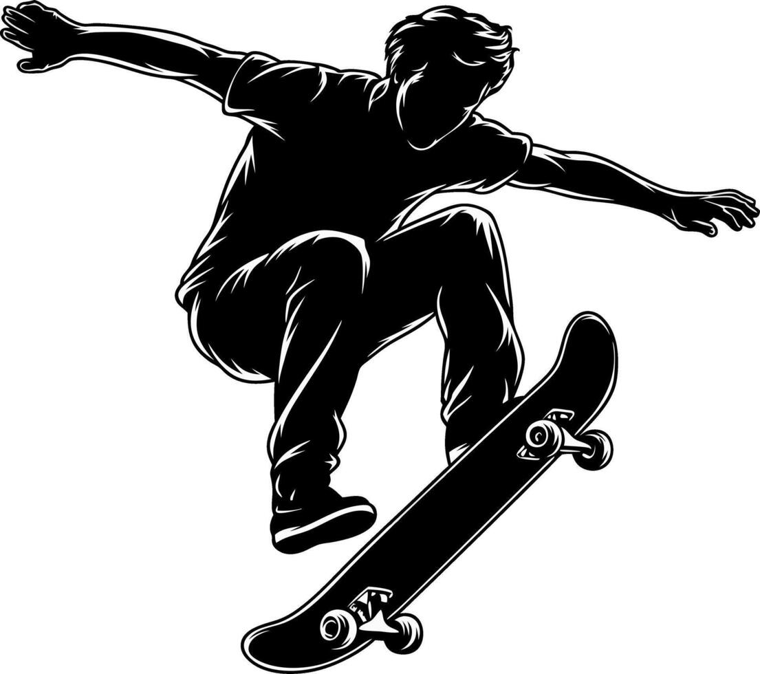 Skateboarder Performing Aerial Trick Silhouette for Urban Sports Design vector