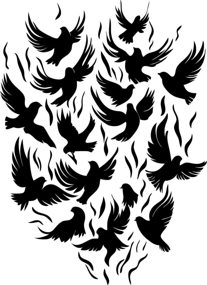Silhouette Flock of Birds in Flight for Tattoo or Wall Art Design vector