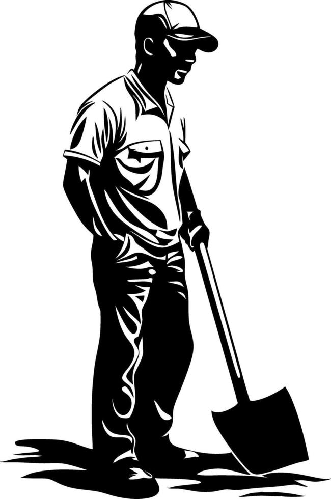 Silhouette of Worker Holding Shovel Illustration for Industrial Use vector