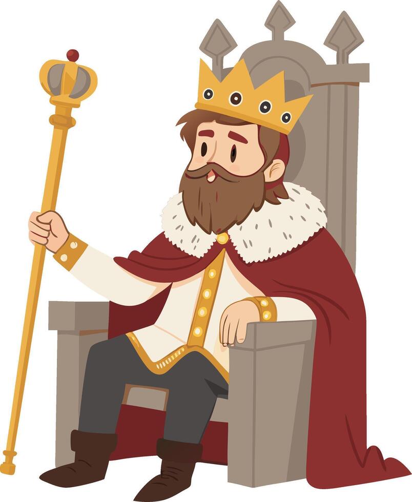 Medieval King on Throne Holding Royal Scepter Illustration vector