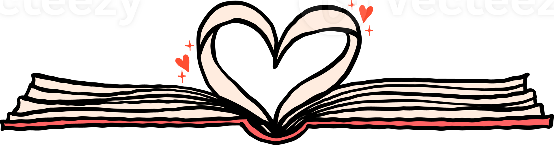 Retro Valentine Bookish Heart Page Fold png