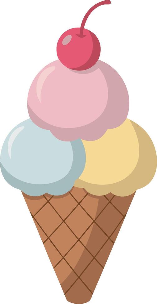 Colorful Ice Cream Cone with Cherry on Top vector