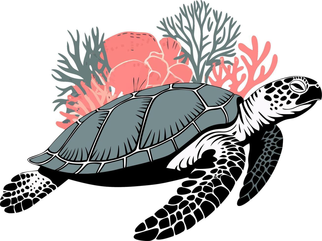 Sea Turtle Swimming with Coral Reef Illustration for Design Projects vector