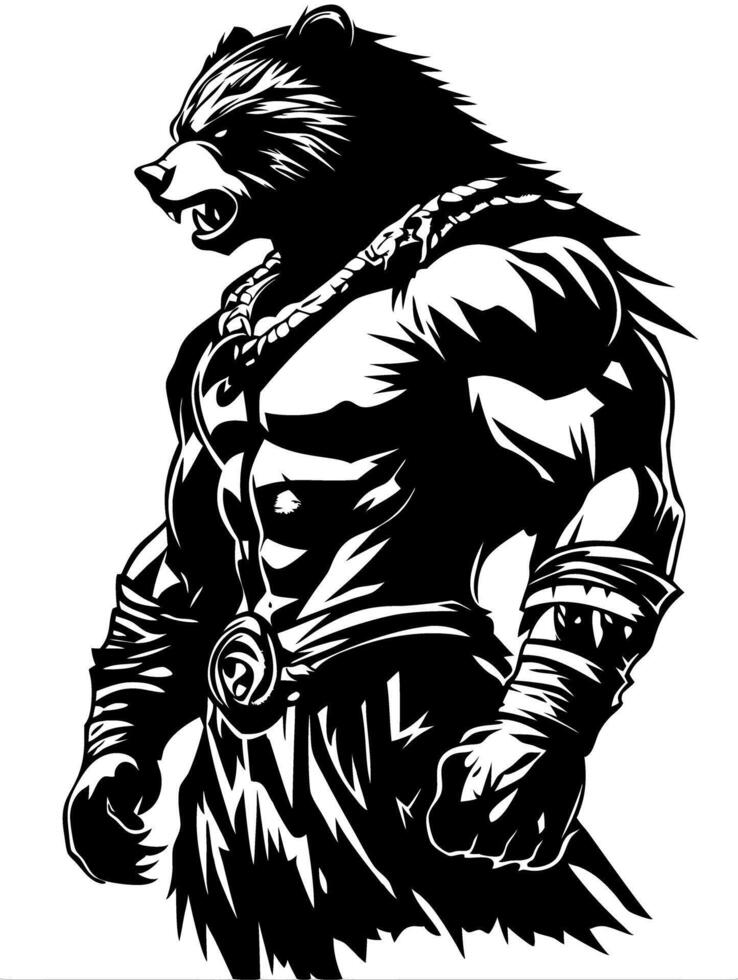 Powerful Bear Warrior Illustration for Creative Design and Tattoos vector