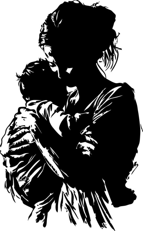Mother Holding Baby Silhouette Embrace Art for Wall Decor and Tattoo Design vector