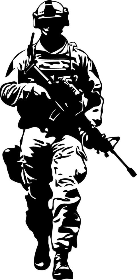Military Soldier Silhouette with Rifle for Designs vector