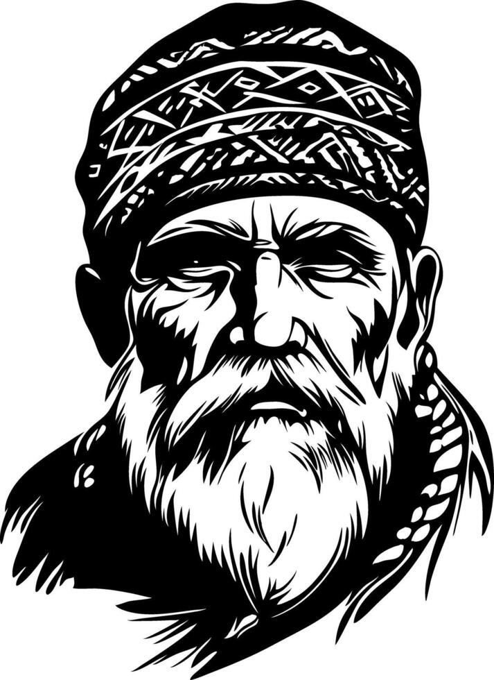 Intricate Tribal Bearded Man Portrait Art for Tattoo Design vector