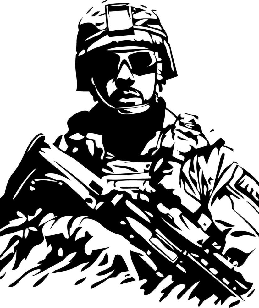 Military Soldier Silhouette Illustration Tactical Combat Gear Art vector
