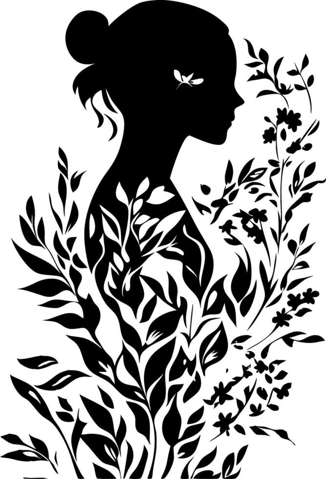 Silhouette of Woman with Floral Elements Nature Art Design vector