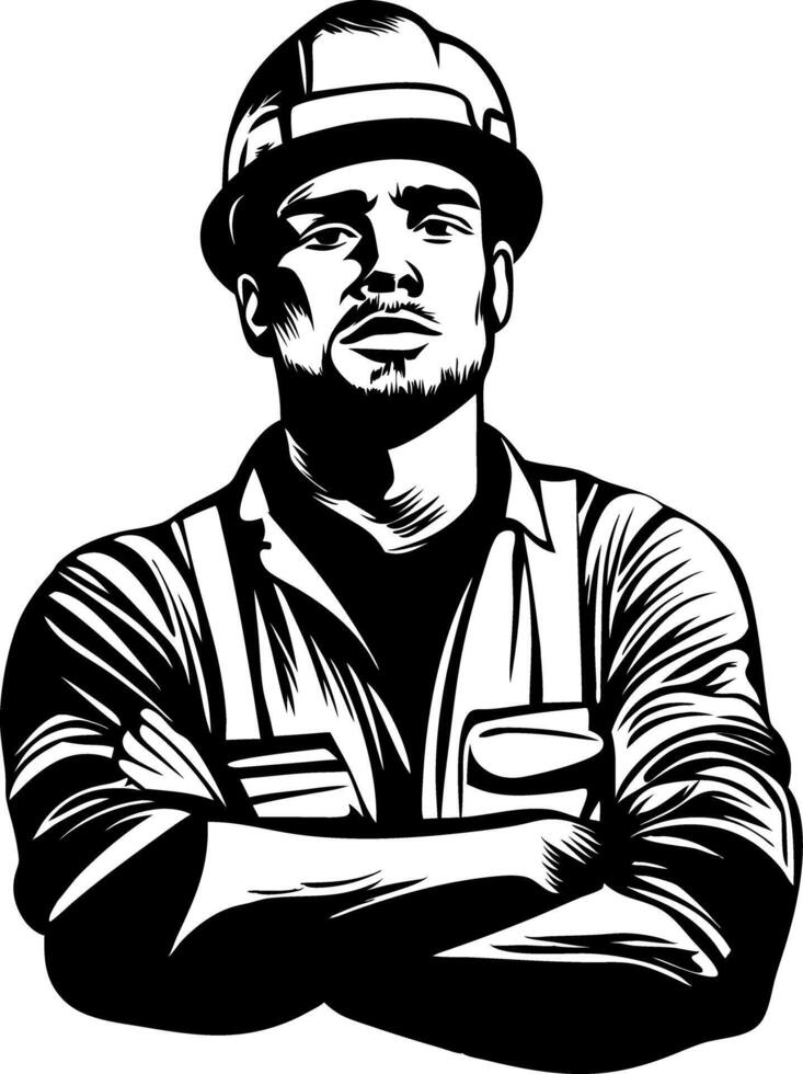 Construction Worker Illustration Strong Confident Labor Portrait Art vector