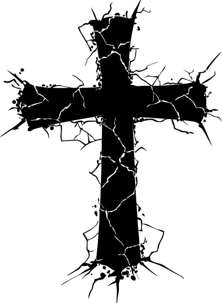 Cracked Distressed Cross for Tattoos and Graphic Design vector