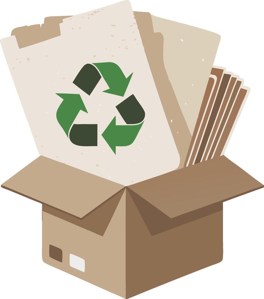 Recycling Symbol on Cardboard Box with Papers for Eco-Friendly Concept Art vector
