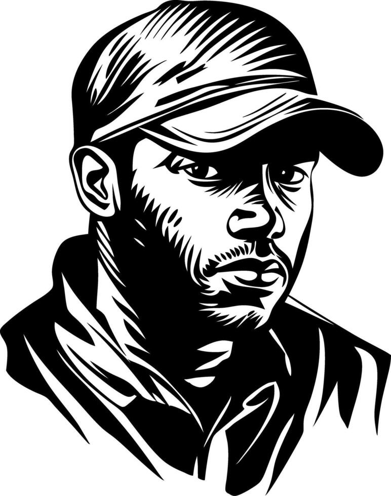 Illustration of Man in Cap Black and White Portrait Art vector