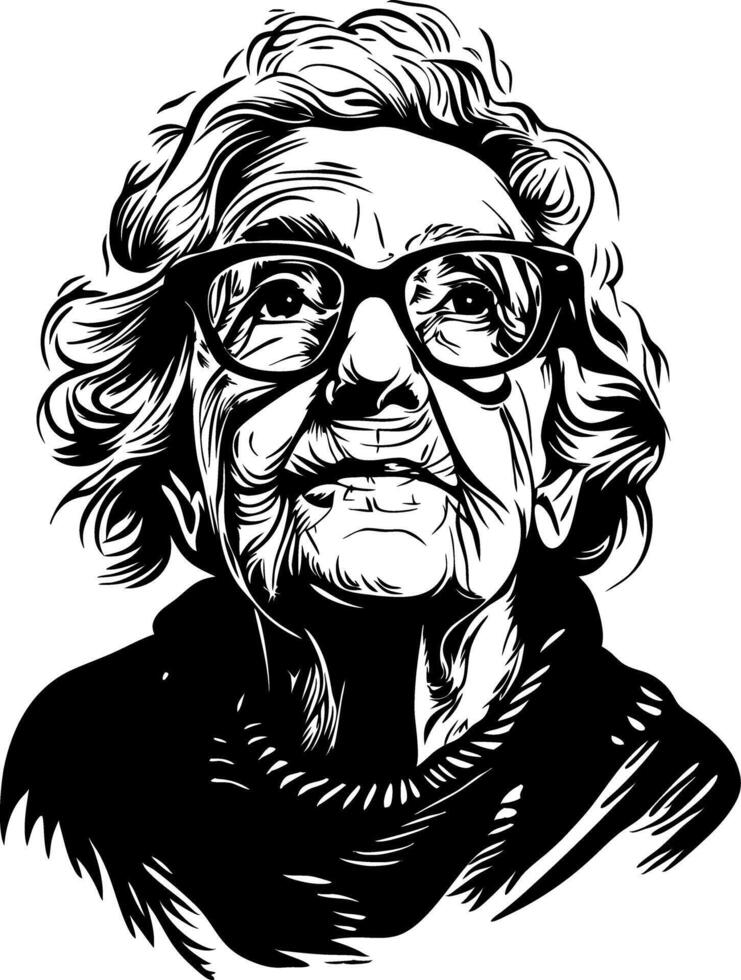 Elderly Woman Black and White Portrait for Art and Design Projects vector