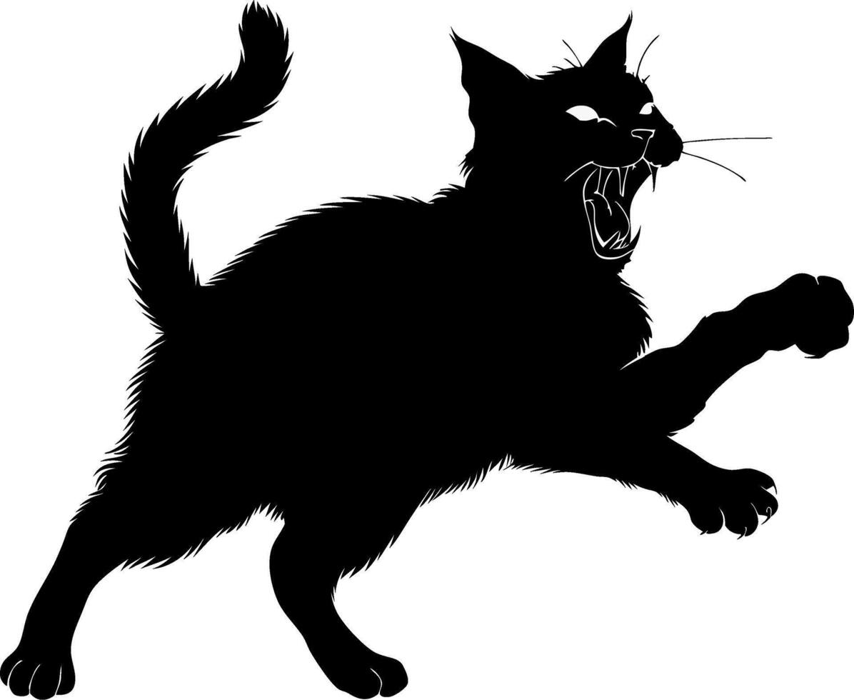 Black Cat Silhouette Hissing Illustration for Halloween Decor vector