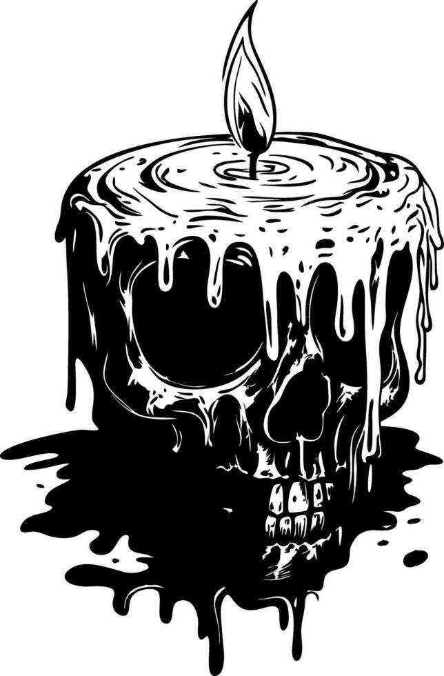 Skull Candle Dripping Wax Illustration for Tattoo and Halloween Art vector