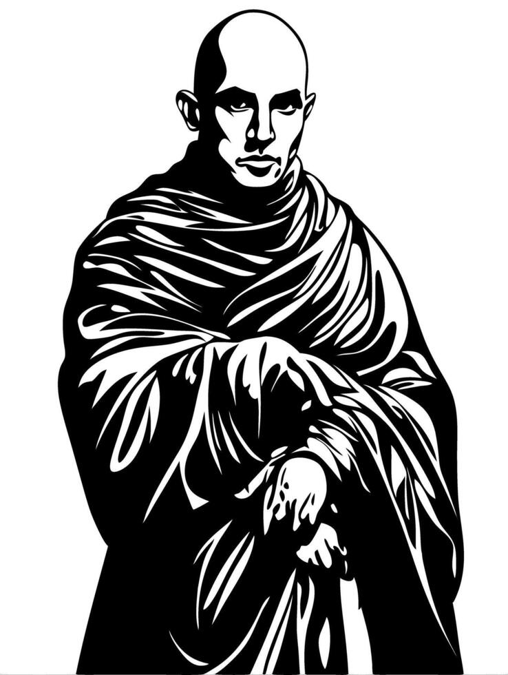 Mysterious Man in Draped Cloak Art for Tattoos and Posters vector