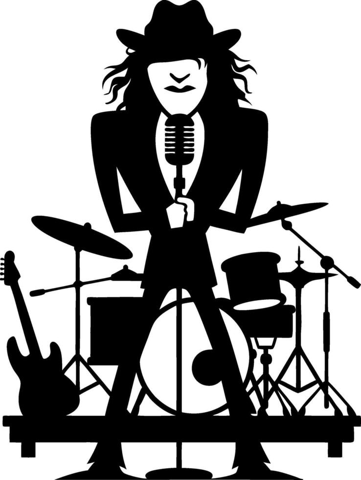 Musician Silhouette with Microphone Hat and Drum Kit Illustration vector