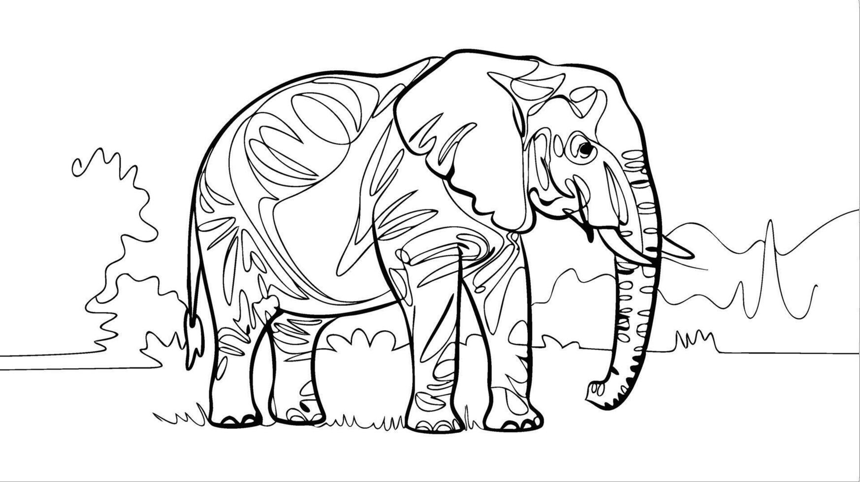 Elephant Line Art Illustration for Coloring Books and Design Projects vector
