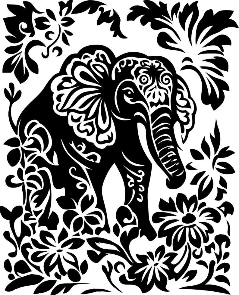Intricate Elephant Floral Design Art for Tattoos and Decorations vector