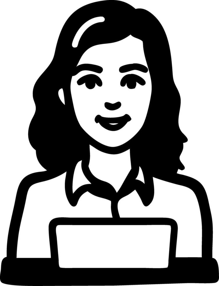 Woman Smiling Art Businesswoman at Laptop Illustration for Design Projects vector