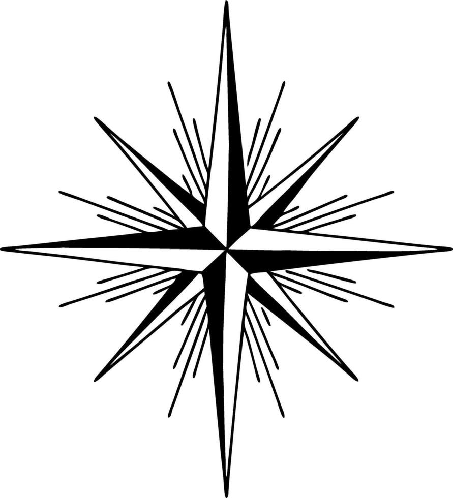 Black Compass Rose Starburst Design for Nautical Decor and Tattoos vector
