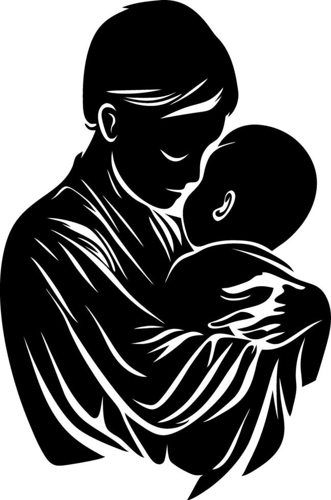Mother Holding Child Silhouette Heartwarming Family Art Design vector