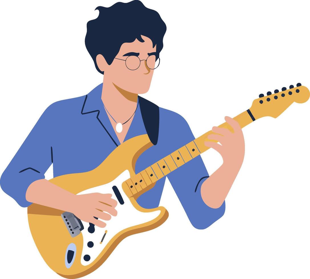 Illustration of Musician Playing Electric Guitar in Blue Shirt for Art and Design vector