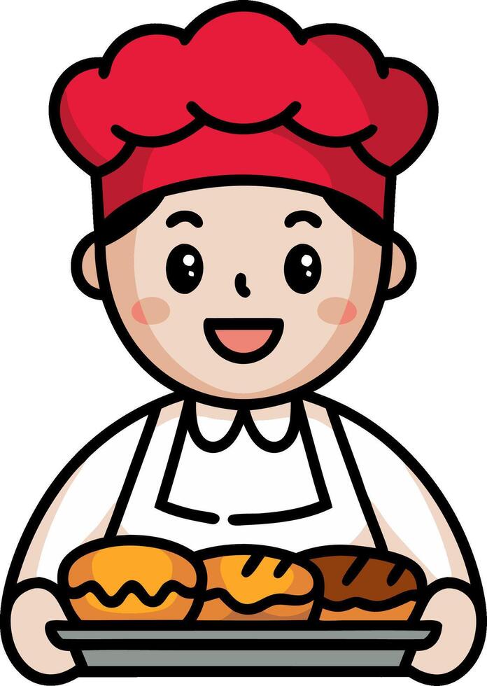 Cute Cartoon Baker Holding Colorful Donuts on Tray Illustration vector