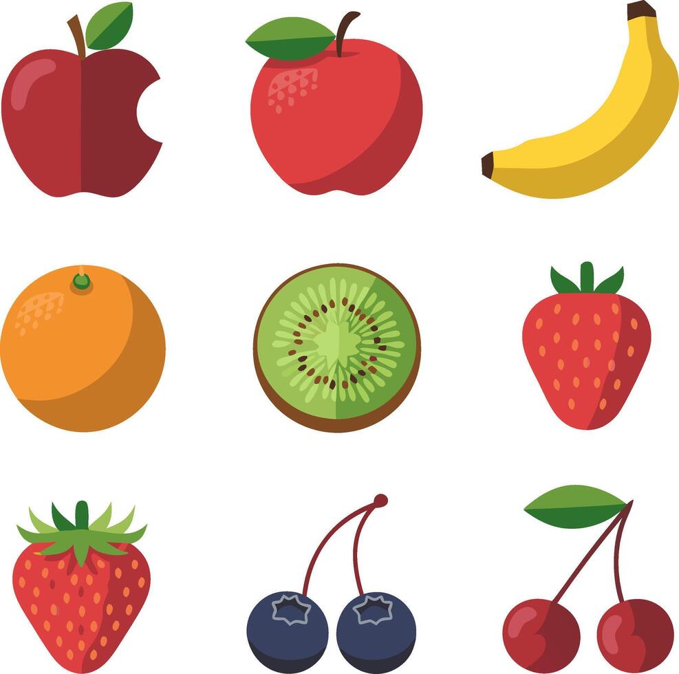 Colorful Fruit Apple Banana Orange Kiwi Strawberry Cherry vector