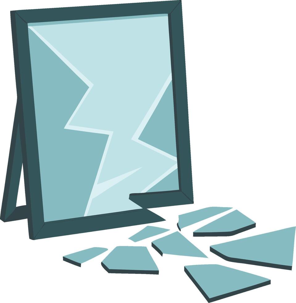 Broken Mirror with Shattered Glass Representation of Bad Luck and Reflection Concept vector