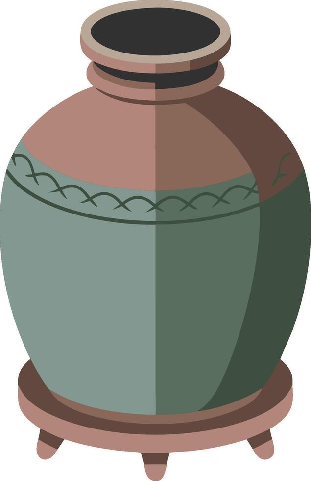 Colorful Traditional Clay Pot on Wooden Stand Illustration vector