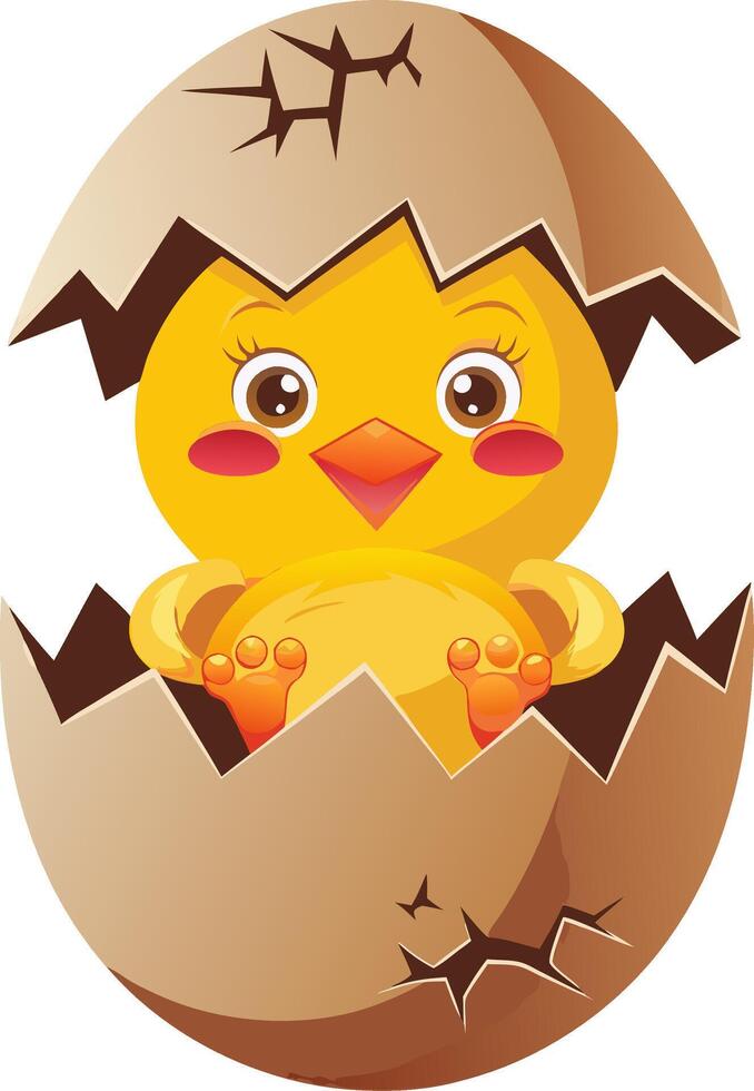 Cute Baby Chick Emerging From Broken Egg Illustration vector