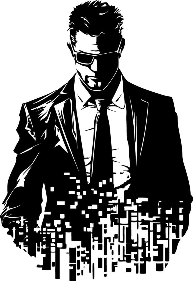 Futuristic Secret Agent Silhouette in Digital Style for Graphic Design and Tech Projects vector