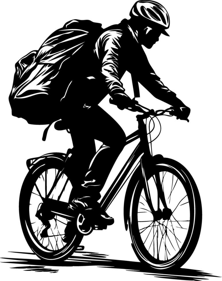Illustration of Cyclist Riding Bicycle with Backpack for Urban Transport Design vector