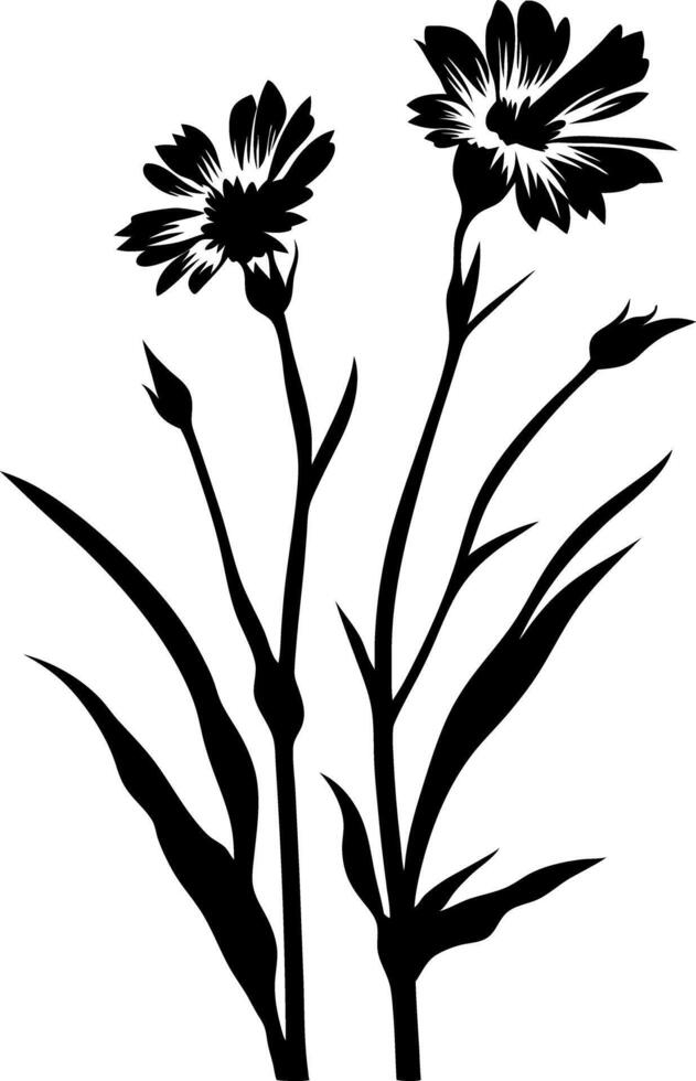 Black Silhouette Wildflowers Botanical Art for Tattoos and Crafts vector