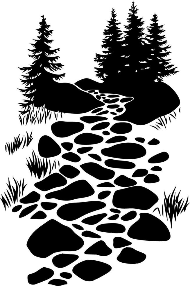Scenic Forest Stream Silhouette Art for Nature Designs and Illustrations vector