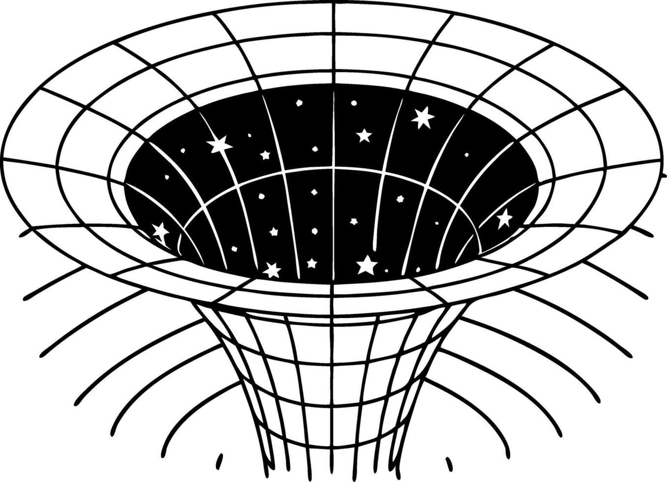 Space Time Warp Grid with Starry Wormhole Illustration vector