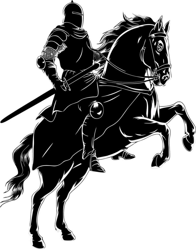Dramatic Knight on Rearing Horse Medieval Art for Illustrations and Tattoos vector