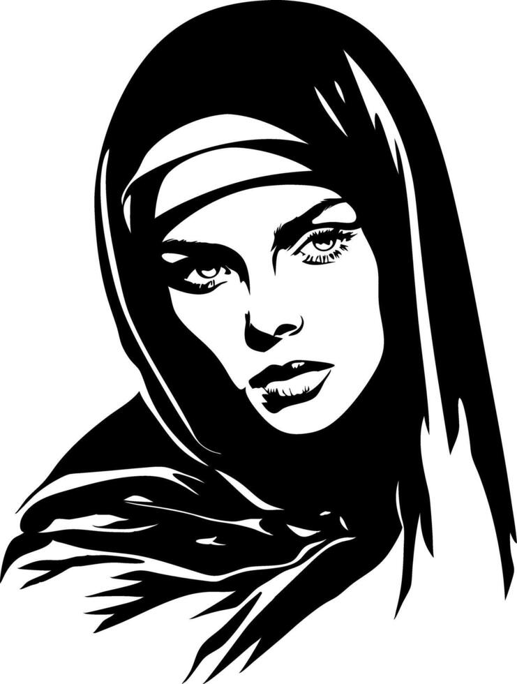 Illustration of Woman in Hijab Suitable for Tattoos and Prints vector