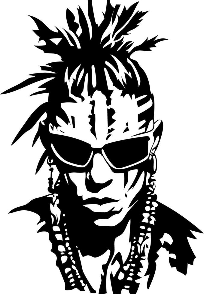 Tribal Warrior Portrait with Sunglasses and Spiked Hairstyle for Tattoo Design vector
