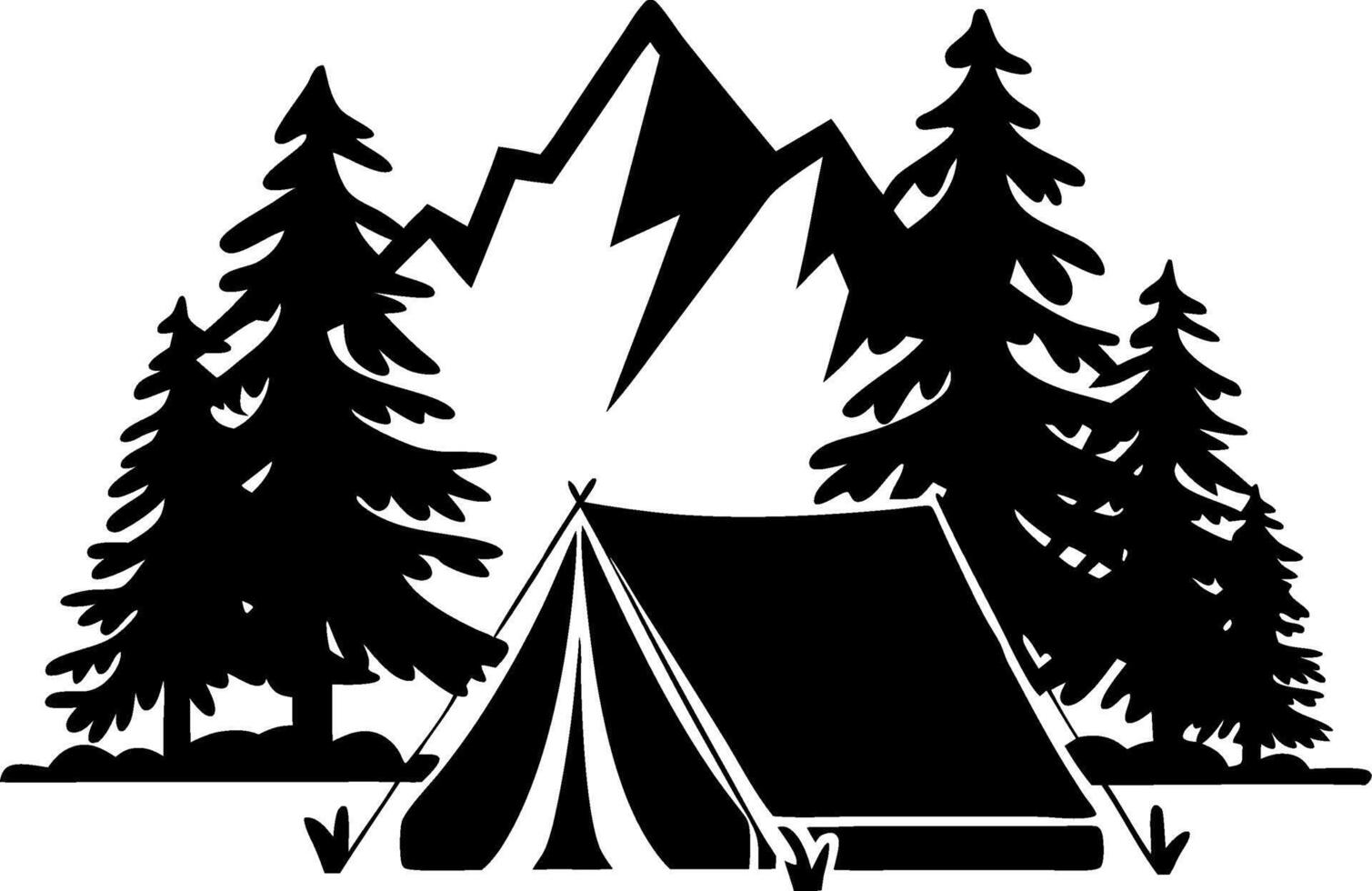 Mountain Camping Tent with Pine Trees Illustration for Outdoor Adventure vector