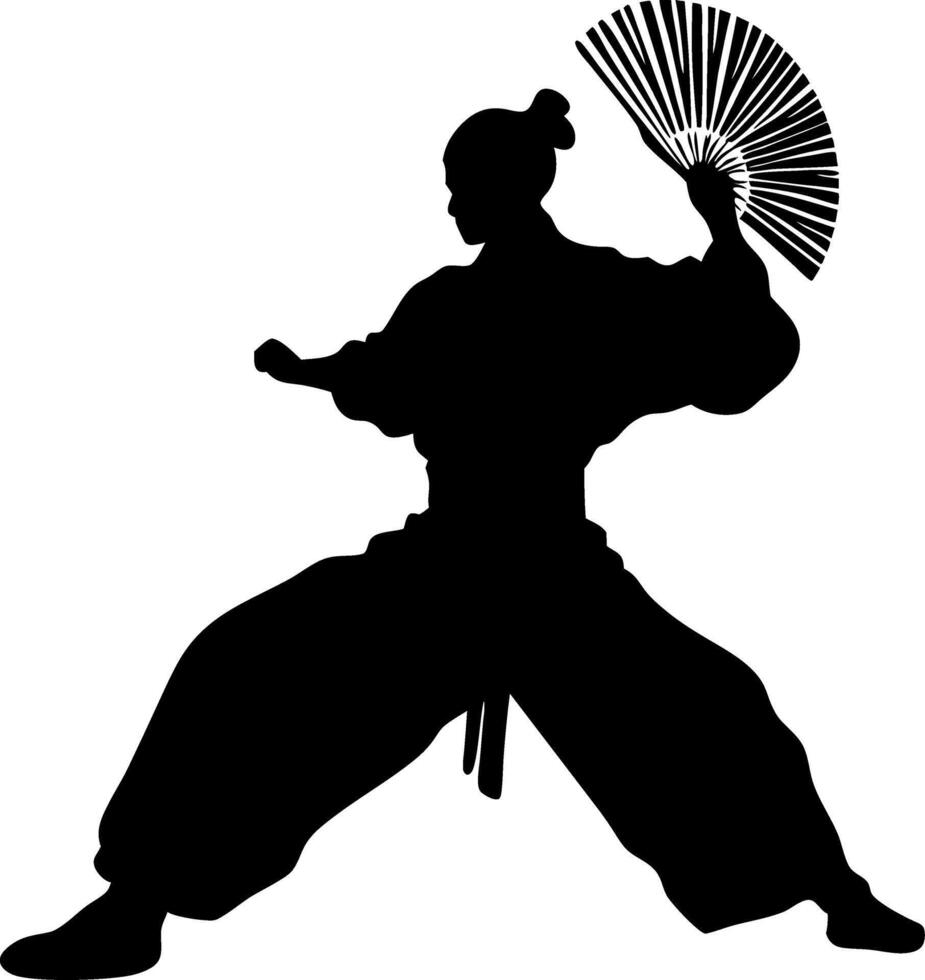 Martial Arts Silhouette Fan Dance Pose for Design Inspiration vector