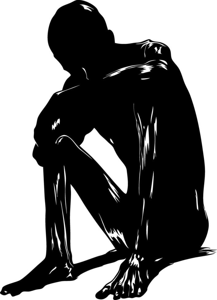 Silhouette Seated Human Figure Reflective Pose Art for Meditation and Therapy vector
