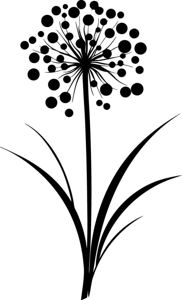 Black Silhouette Dandelion Flower Illustration for Art and Design Projects vector