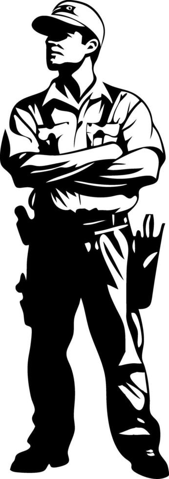 Silhouette Construction Worker in Uniform with Tool Belt vector