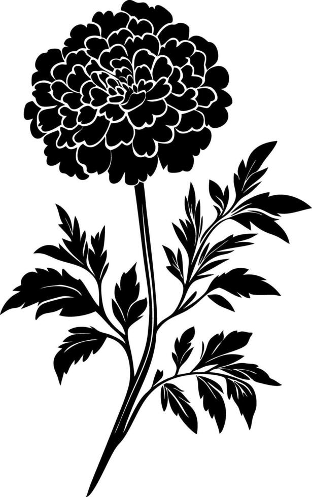 Elegant Marigold Flower Silhouette for Tattoos and Graphic Design vector