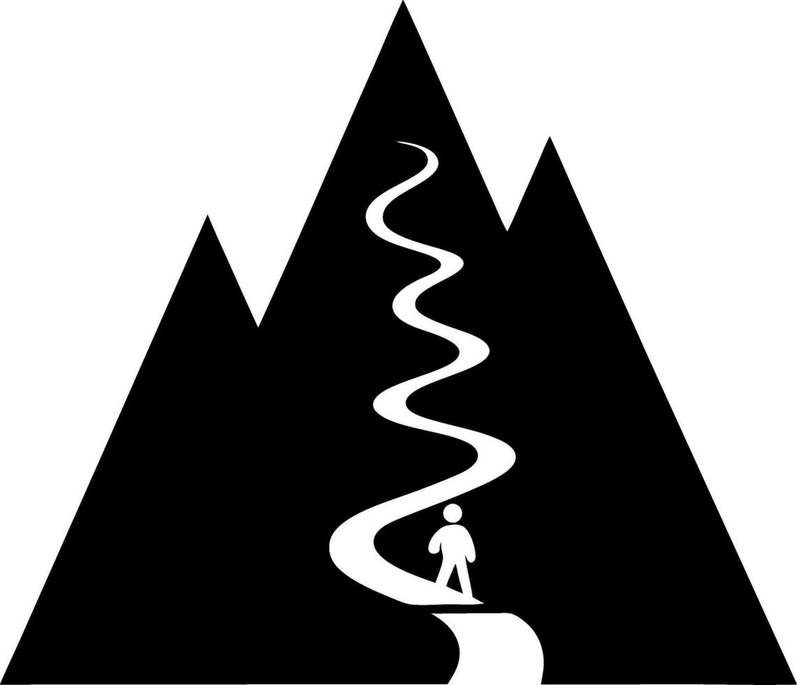 Mountain Adventure Pathway Silhouette with Hiker for Inspirational Design vector